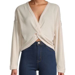 Waffle-Knit Twist-Front Top